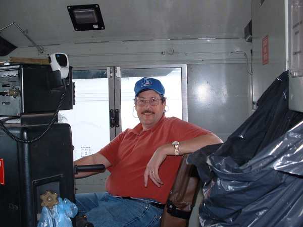 A typical day at work for Randy Handley, at the control stand of a 1:1 scale locomotive for the Union Pacific Railroad
